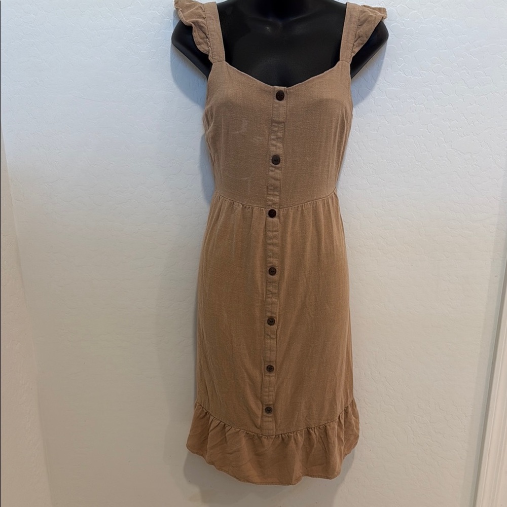 Monteau Tan Sleeveless Ruffled Midi Dress